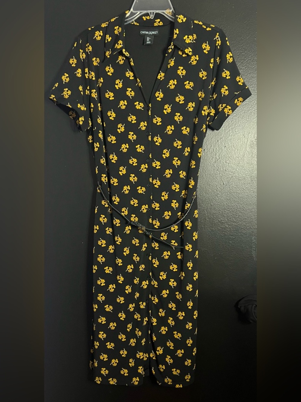 Cynthia Rowley Black Top with Yellow Floral Motif